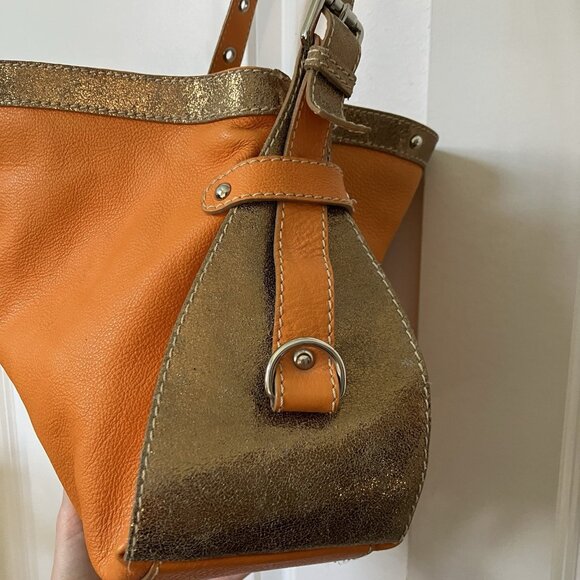 Vintage Nuovedive Made in Italy Leather Shoulder Bag Orange Slouchy Y2K Glitter - Picture 3 of 14